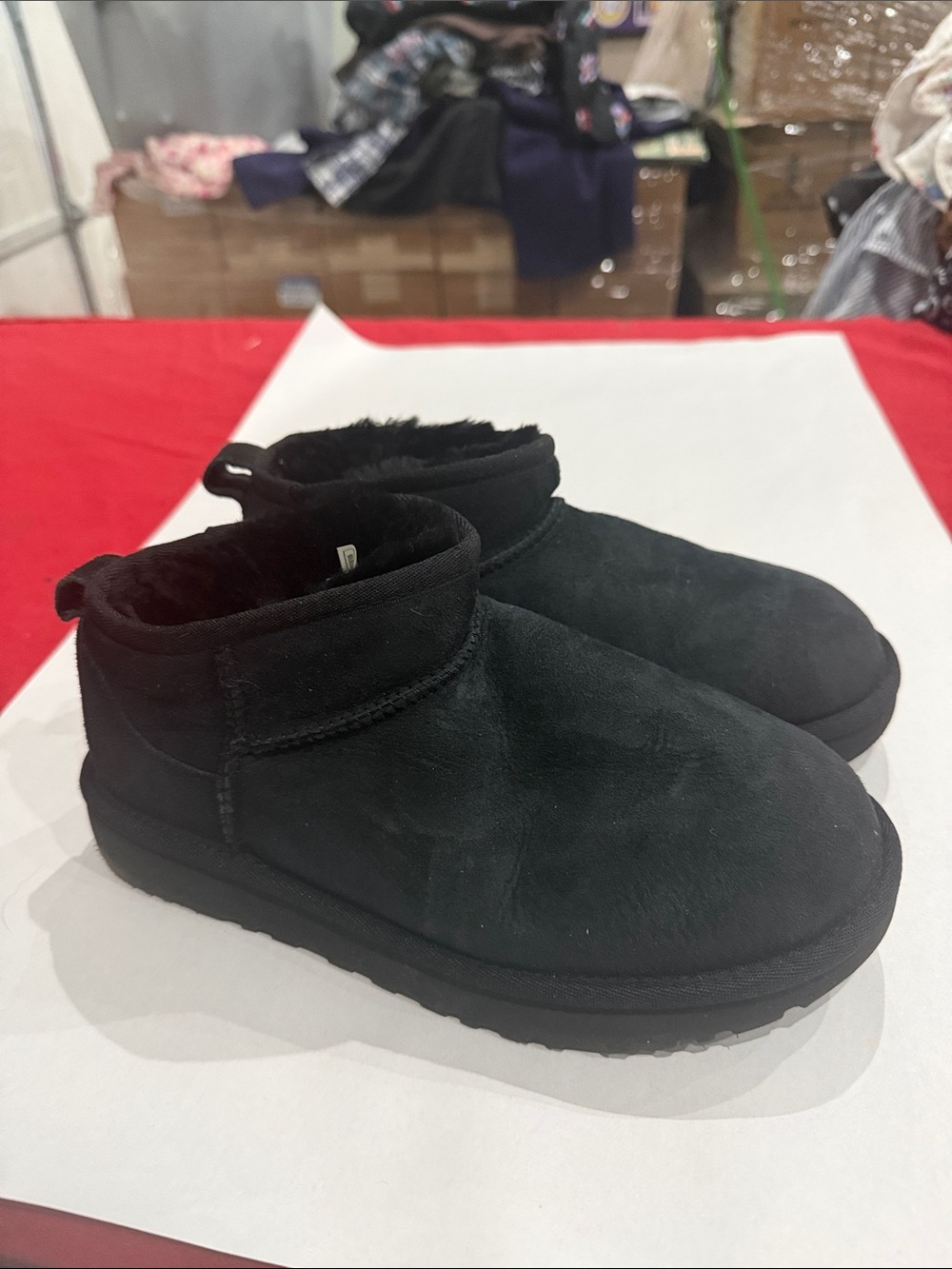 UGG Black Short Suede Winter Ankle Boots with Shearling